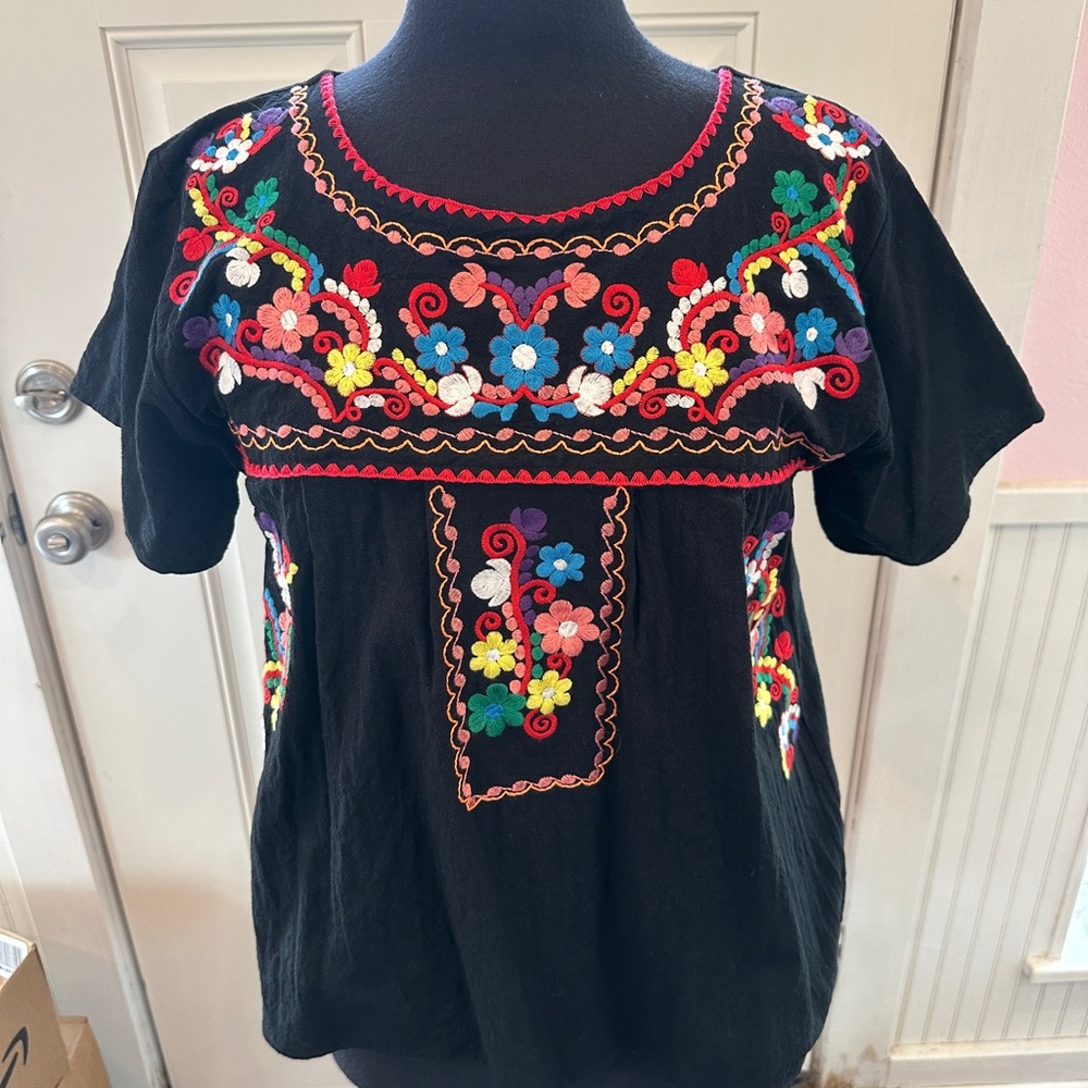 Embroidered Black Floral Women's Top